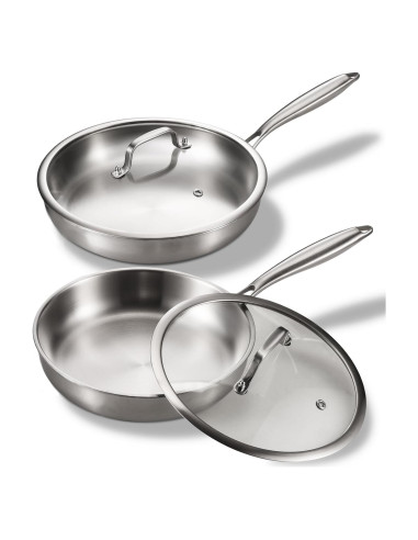 Juego de Sartenes de Acero Inoxidable MOUTIUS 20.32cm y 25.4cm