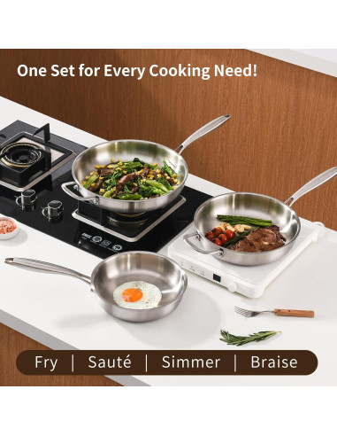 Juego de Sartenes de Acero Inoxidable MOUTIUS 20.32cm y 25.4cm