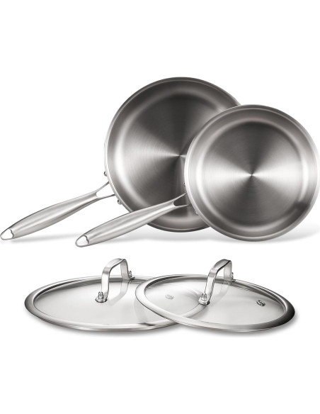 Juego de Sartenes de Acero Inoxidable MOUTIUS 20.32cm y 25.4cm