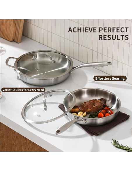 Juego de Sartenes de Acero Inoxidable MOUTIUS 20.32cm y 25.4cm