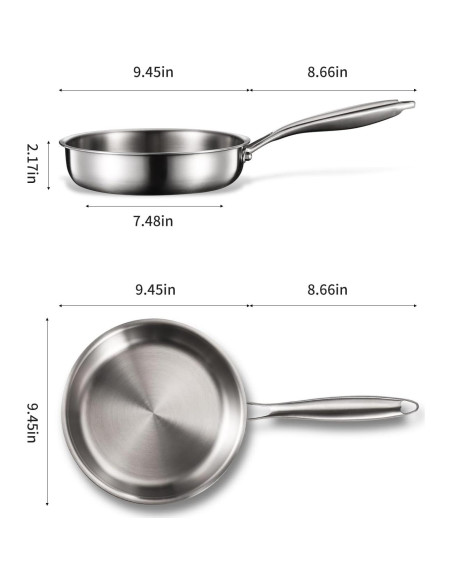 Juego de Sartenes de Acero Inoxidable MOUTIUS 20.32cm y 25.4cm