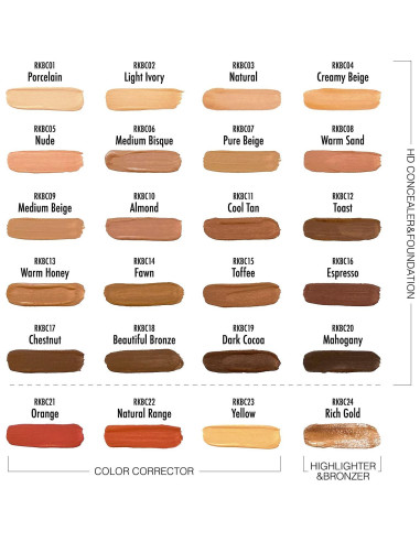 Corrector y Base de Maquillaje HD Ruby Kisses 3 Paquete Caoba