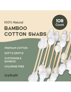 Hisopos de Algodón Ecológicos Isshah - 108 Unidades - Bambú 2