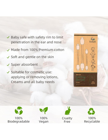Hisopos de Algodón Ecológicos Isshah - 108 Unidades - Bambú