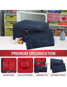Cesta de Costura SINGER Denim Grande con Bolsa de Cremallera 2