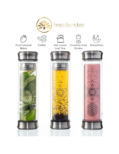 Botella Infusora de Té Sagrado Loto Amor - Vidrio Doble Pared 2