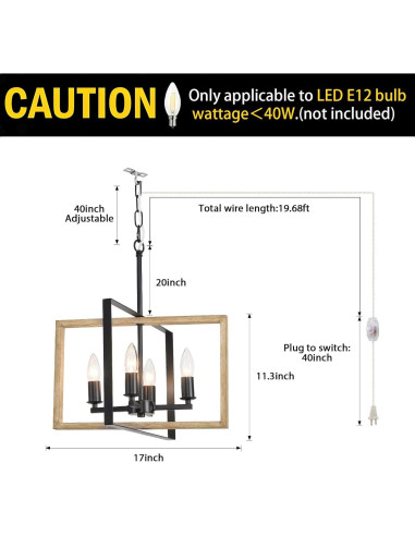 Lámpara de Araña Regulable HOXIYA 4 Luces 6m Enchufable