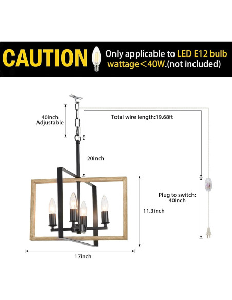 Lámpara de Araña Regulable HOXIYA 4 Luces 6m Enchufable