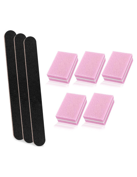 Juego de Archivos y Pulidores de Uñas LNAUJS - 5 Pulidores Rosa y 3 Archivos Negros