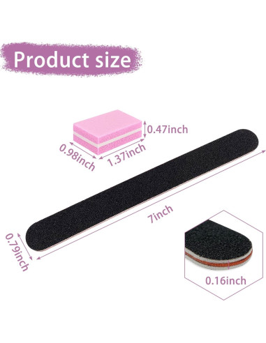 Juego de Archivos y Pulidores de Uñas LNAUJS - 5 Pulidores Rosa y 3 Archivos Negros