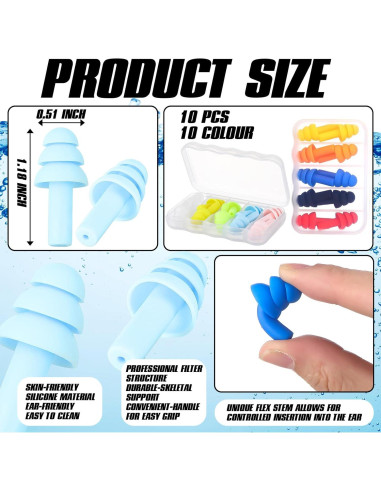 10 Clips de Nariz y Tapones para Oídos Seenelling Accesorios Natación