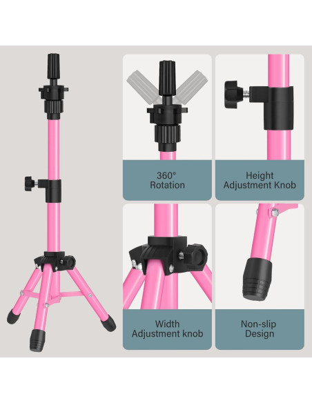 Soporte de Peluca Tripode AliLeader 25 Pulgadas Rosa