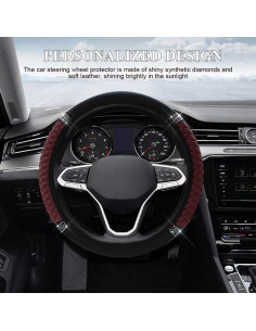 Cubierta de Volante de Cuero Tecledsn 15 Pulgadas Vino 2