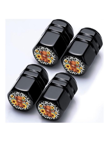 Tapas de Válvula de Neumático LMZLJZ - Paquete de 4 Vaca Girasol