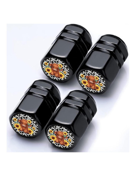 Tapas de Válvula de Neumático LMZLJZ - Paquete de 4 Vaca Girasol