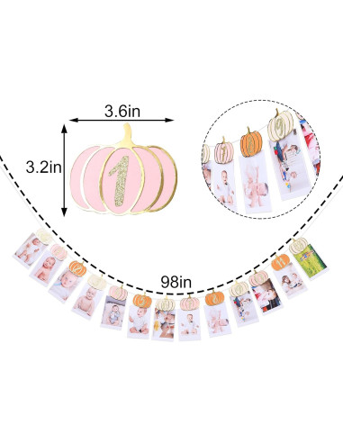 Banner de Cumpleaños Calabaza Rosa Naranja Dorado 249.4x6.6cm