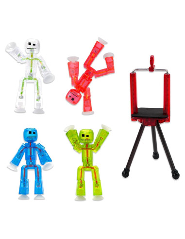 Set de 4 Figuras Stikbot Transparentes + Trípode Zing