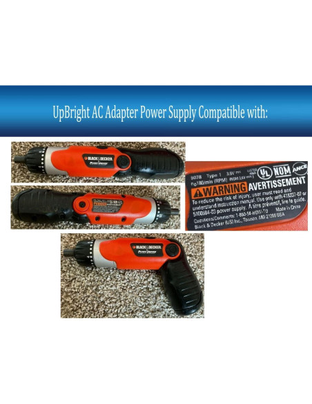 Adaptador CA UpBright 5V para Destornillador Inalámbrico Black & Decker 9078