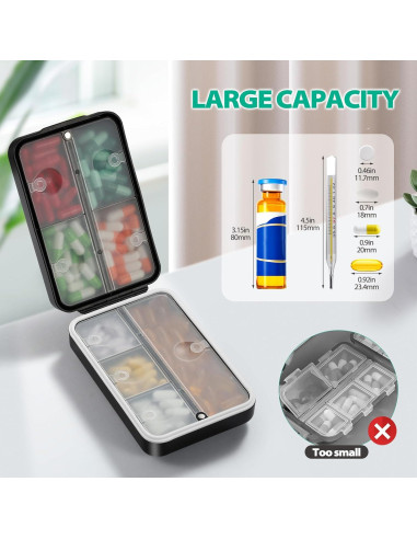 Organizador de Pastillas de Viaje OUVBTX 8 Compartimentos Negro