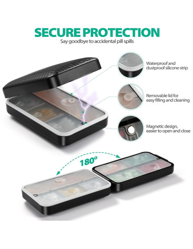 Organizador de Pastillas de Viaje OUVBTX 8 Compartimentos Negro