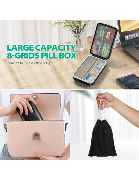 Organizador de Pastillas de Viaje OUVBTX 8 Compartimentos Negro