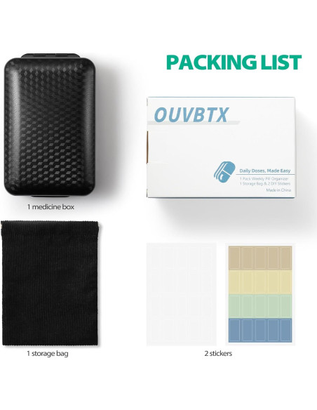 Organizador de Pastillas de Viaje OUVBTX 8 Compartimentos Negro