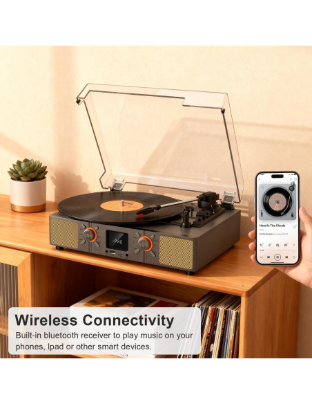 Reproductor de Vinilo Bluetooth VICTRESS SON1+TE-2032GY 3 Velocidades