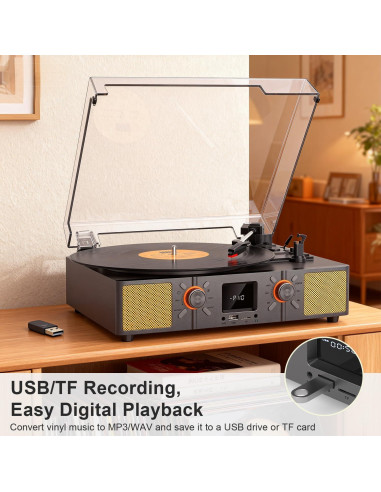 Reproductor de Vinilo Bluetooth VICTRESS SON1+TE-2032GY 3 Velocidades