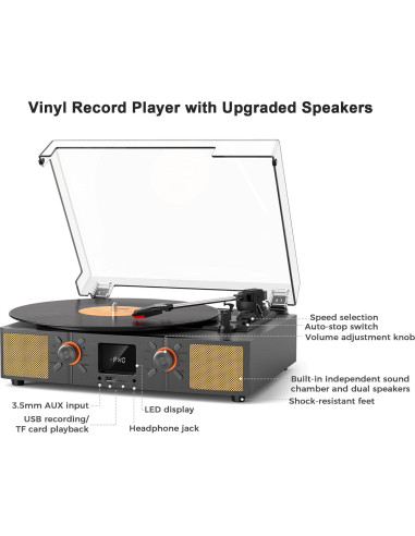 Reproductor de Vinilo Bluetooth VICTRESS SON1+TE-2032GY 3 Velocidades