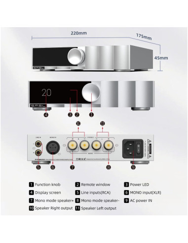 Amplificador de Potencia SMSL PA200 XLR RCA 1.87kg