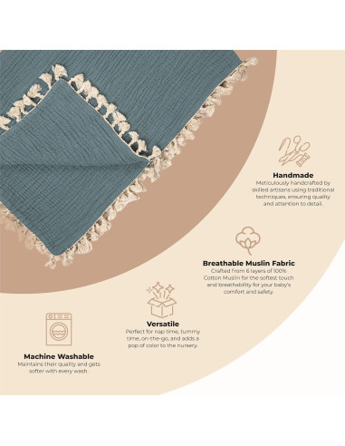 Manta de Muselina Crane Baby 100% Algodón Azul 101.6x101.6cm