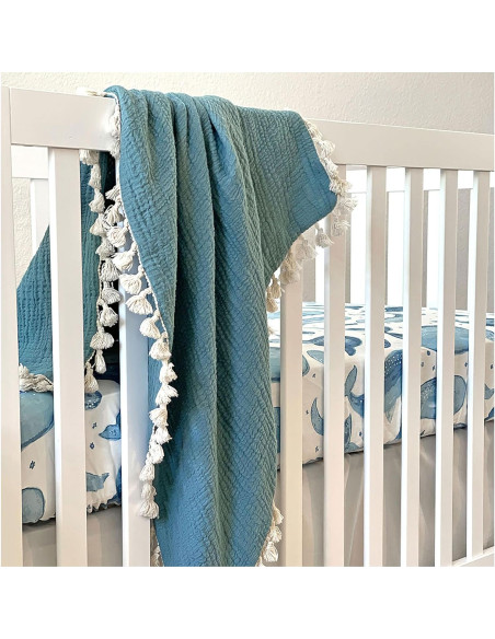 Manta de Muselina Crane Baby 100% Algodón Azul 101.6x101.6cm