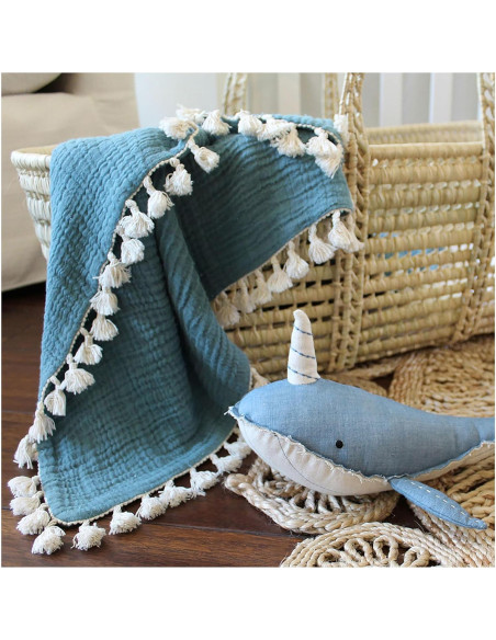 Manta de Muselina Crane Baby 100% Algodón Azul 101.6x101.6cm