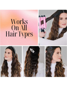 Rizador de Cabello Alure 3 Barriles Cerámica 1" Rosa LCD 2