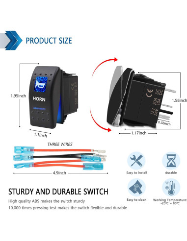 Interruptor Rocker Momentáneo Impermeable 12V 20A Azul - KEING