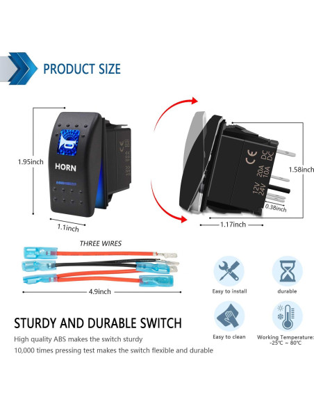 Interruptor Rocker Momentáneo Impermeable 12V 20A Azul - KEING