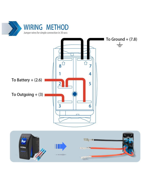 Interruptor Rocker Momentáneo Impermeable 12V 20A Azul - KEING