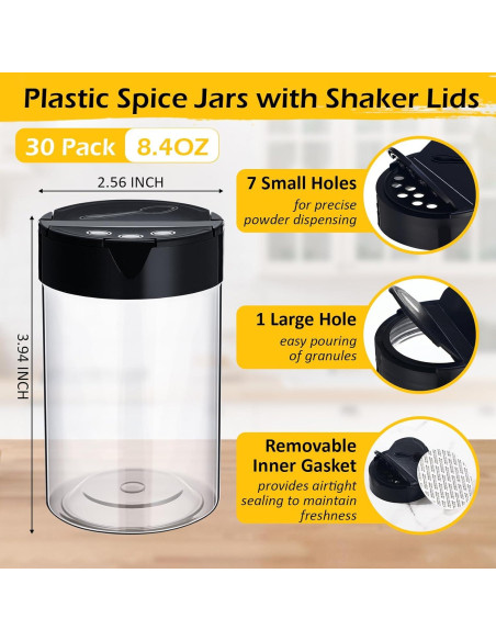 Paquete de 30 frascos de especias Yiyiring 250 ml con tapa abatible