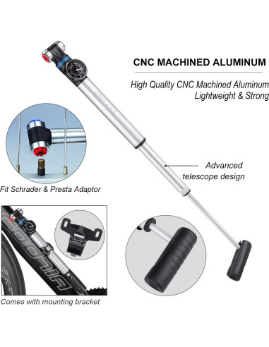 Mini bomba de bicicleta CXWXC con manómetro 120 PSI portátil