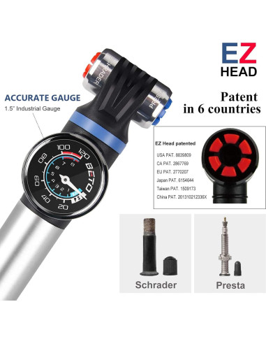 Mini bomba de bicicleta CXWXC con manómetro 120 PSI portátil