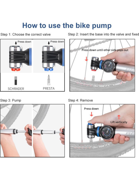 Mini bomba de bicicleta CXWXC con manómetro 120 PSI portátil