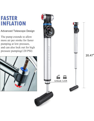 Mini bomba de bicicleta CXWXC con manómetro 120 PSI portátil