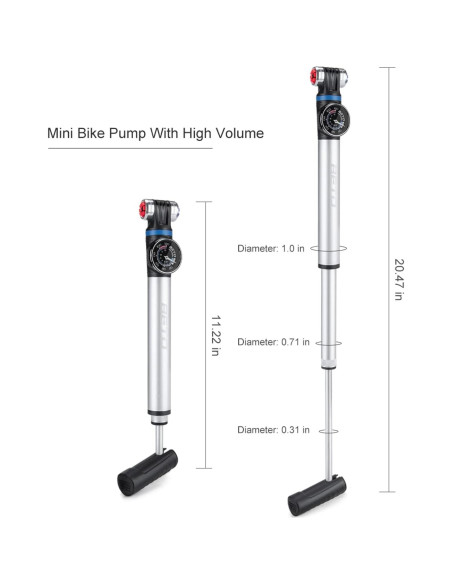 Mini bomba de bicicleta CXWXC con manómetro 120 PSI portátil