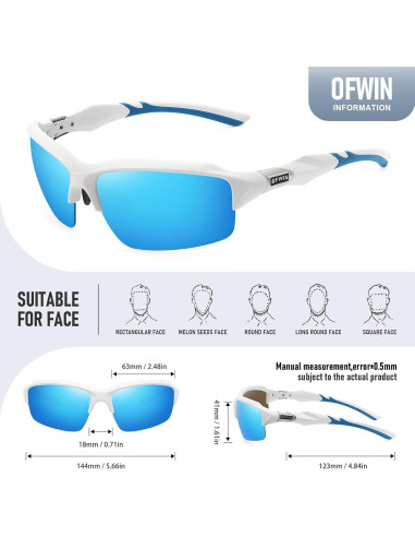 Gafas de Sol Deportivas Polarizadas UV400 Unisex Marco Blanco