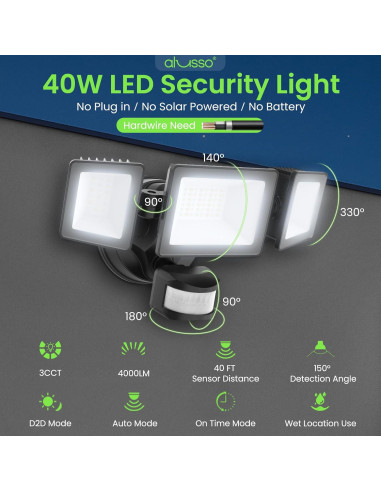 Luz de Inundación Exterior ALUSSO 40W 4000LM con Sensor de Movimiento