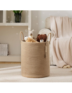 Cesta de lavandería YOUDENOVA 58L yute redonda colapsable 2