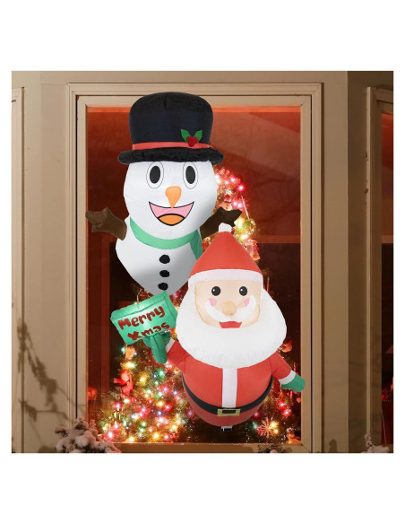 Decoración Inflable Navideña Santa y Frosty Sunnydaze - 2 Luces LED