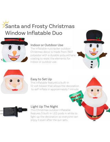 Decoración Inflable Navideña Santa y Frosty Sunnydaze - 2 Luces LED