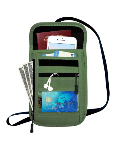 Bolsillo de Cuello Antirrobo DEEZOMO Verde Militar 20x15cm