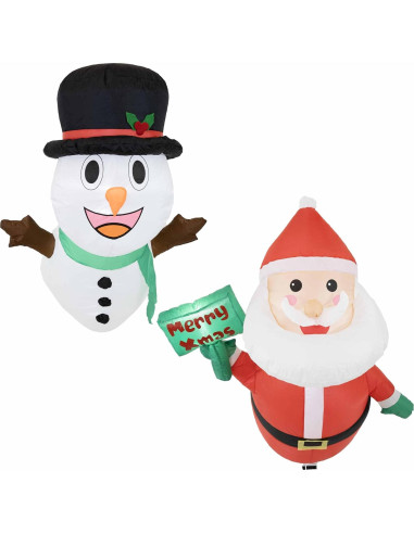 Decoración Inflable Navideña Santa y Frosty Sunnydaze - 2 Luces LED